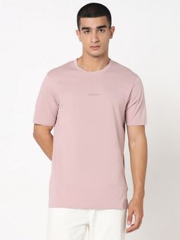 R&B - Cotton Crew Neck Typographic Print Pink Men T-Shirt