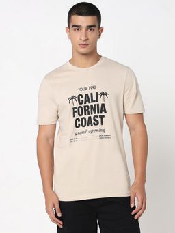 R&B - Men Beige Typography Casual T-Shirt