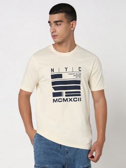 R&B - Beige Typography Casual Men Regular Fit T-Shirt