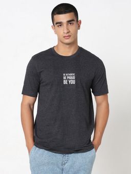 R&B - Grey Cotton Typography Casual Men T-Shirt