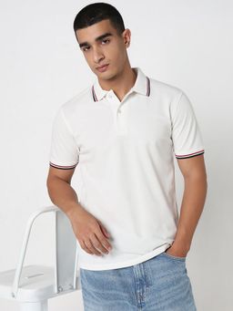 R&B - Ivory Cotton Blend Solid Men Polo T-Shirt