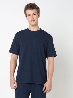 R&B - Blue Textured Polyester Men T-Shirt