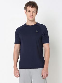 R&B - Indigo Polyester Slim Fit Crew Neck Solid Men Short Sleeves T-Shirt