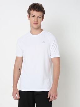 R&B - White Polyester Slim Fit Crew Neck Solid Short Sleeves Men T-Shirt