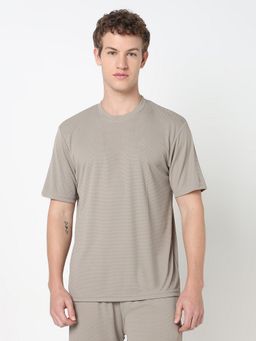 R&B - Olive Polyester Crew Neck Textured Men T-Shirt