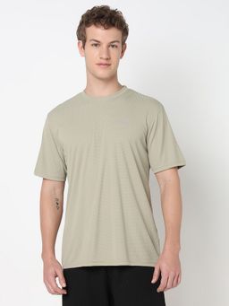 R&B - Polyester Regular Fit Crew Neck Textured Green Men T-Shirt