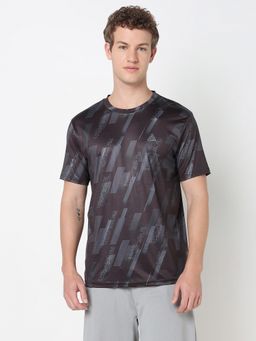 R&B - Black Polyester Regular Fit Crew Neck Printed Print Men T-Shirt