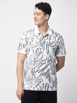 R&B - White Floral Casual Men Polo-T-Shirt