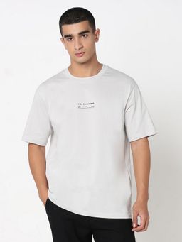 R&B - Silver Cotton Relaxed Fit Typographic Print Men T-Shirt