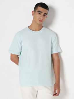 R&B - Men Blue Textured Casual T-Shirt