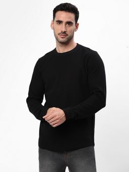 R&B - Black Textured Cotton Men T-Shirt