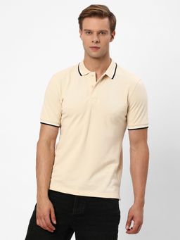 R&B - Beige Solid Casual Men Polo-T-Shirt