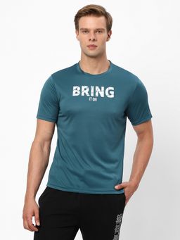 R&B - Teal Polyester Regular Fit Typographic Print Men T-Shirt