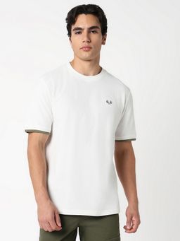R&B - Ivory Cotton Relaxed Fit Crew Neck Solid Short Sleeve Men T-Shirt