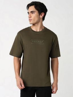 R&B - Olive Typography Casual Men T-Shirt