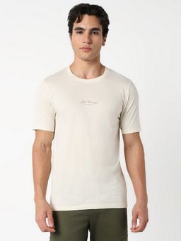 R&B - Cream Solid Casual Men T-Shirt