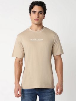 R&B - Beige Typography Casual Men T-Shirt