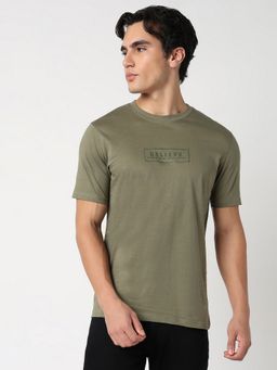 R&B - Men Olive Typography Casual T-Shirt