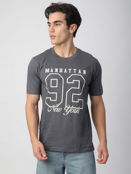 R&B - Charcoal Cotton Typographic Print Men T-Shirt