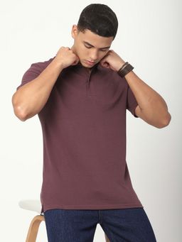 R&B - Men Mauve Collar Neck Solid Regular Half Sleeves Polo T-Shirt