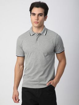 R&B - Grey Solid Casual Men Polo-T-Shirt