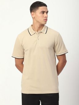 R&B - Beige Solid Casual Men Cotton Blend Polo-T-Shirt
