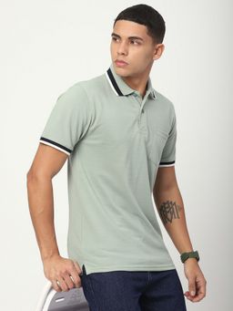 R&B - Green Polycotton Collar Neck Men Solid Polo T-Shirt
