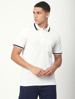 R&B - White Polycotton Regular Fit Collar Neck Solid Men Polo T-Shirt