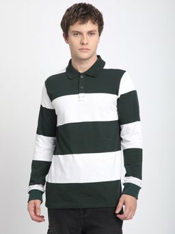 R&B - Green Striped Casual Men T-Shirt