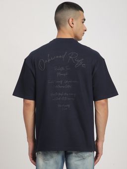 R&B - Blue Textured Cotton Men T-Shirt