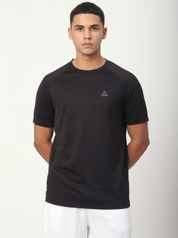 R&B - Black Polyester Regular Fit Crew Neck Solid Black Men T-Shirt