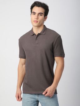 R&B - Brown Cotton Regular Fit Solid Collar Neck Men Polo T-Shirt