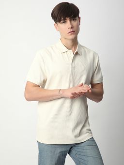 R&B - Ivory Cotton Regular Fit Solid Men Polo T-Shirt