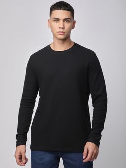 R&B - Black Textured Casual Men T-Shirt