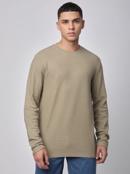 R&B - Olive Textured Casual Men T-Shirt