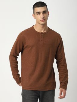 R&B - Brown Textured Casual Men T-Shirt