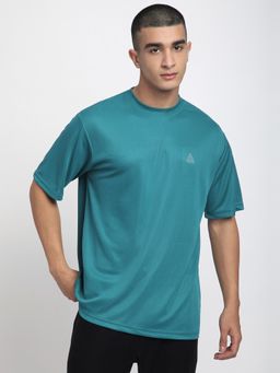 R&B - Teal Polyester Relaxed Fit Crew Neck Teal Short Sleeve Solid Men T-Shirt