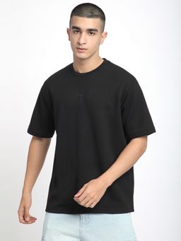 R&B - Black Polycotton Crew Neck Solid Men T-Shirt