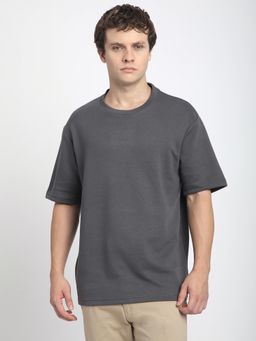 R&B - Charcoal Polycotton Relaxed Fit Crew Neck Solid Men T-Shirt
