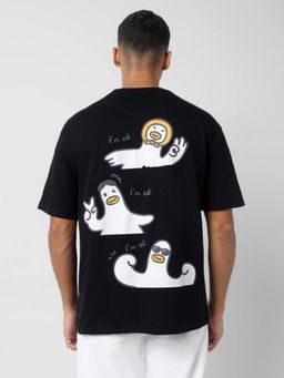 R&B - Black Cotton Oversized Fit Crew Neck Typography Print Men T-Shirt