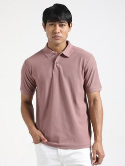 R&B - Mauve Cotton Blend Regular Fit Collar Neck Textured Men Polo T-Shirt