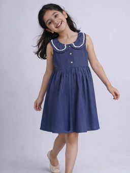 Purple United Kids - Girls Solid Dress-Navy Blue