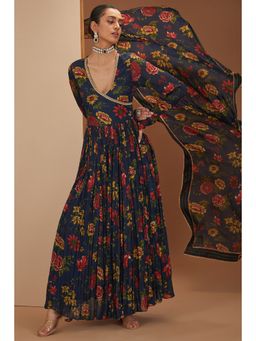 Neha Khullar - Blue Anarkali Kurta With Gota Embroidery Pant with Dupatta (Set of 3)