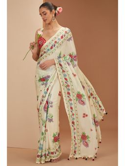 Neha Khullar - Ivory Printed Saree with Petticoat and Stitched Blouse
