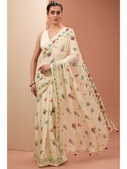 Neha Khullar - Ivory Saree with Petticoat and Stitched Blouse (XS)