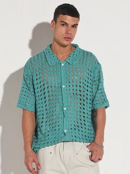 SHOWOFFFF - Edition Men Blue Oversized Crochet Shirt
