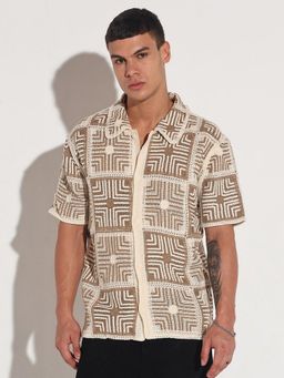 SHOWOFF - Edition Men Checked Beige Regular Fit Crochet Shirt