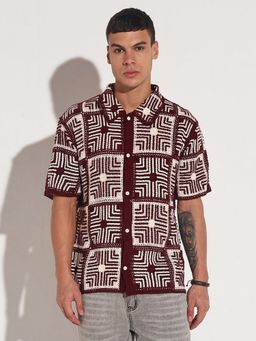 SHOWOFF - Edition Men Checked Maroon Regular Fit Crochet Shirt