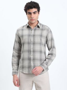 SHOWOFFFF - Men Checked Grey Slim Fit Shirt