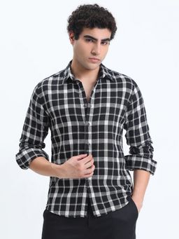 SHOWOFF - Men Checked Black Slim Fit Shirt